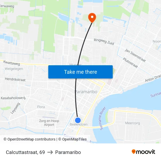 Calcuttastraat, 69 to Paramaribo map