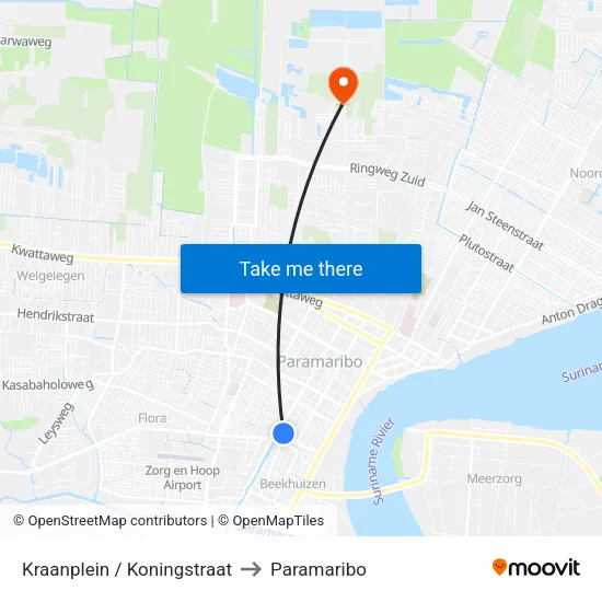 Kraanplein / Koningstraat to Paramaribo map