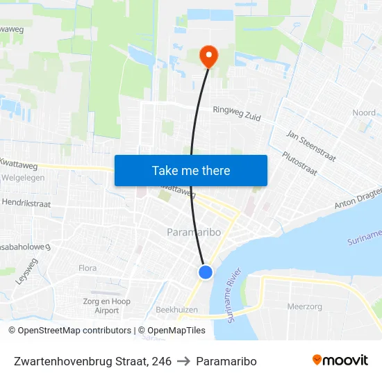 Zwartenhovenbrug Straat, 246 to Paramaribo map