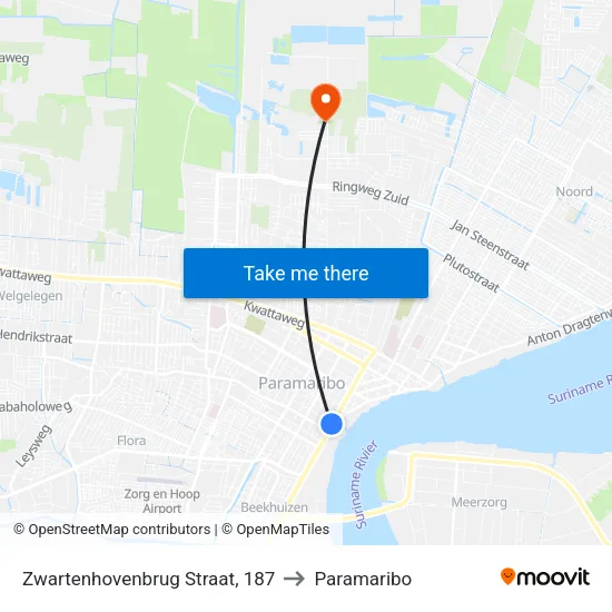 Zwartenhovenbrug Straat, 187 to Paramaribo map
