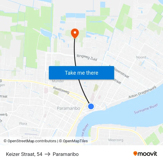 Keizer Straat, 54 to Paramaribo map