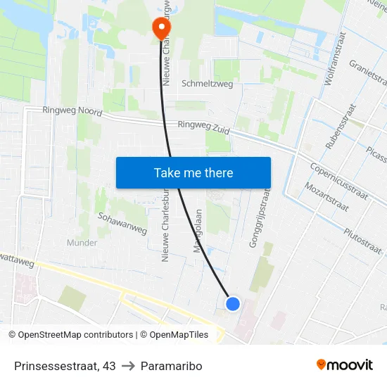 Prinsessestraat, 43 to Paramaribo map