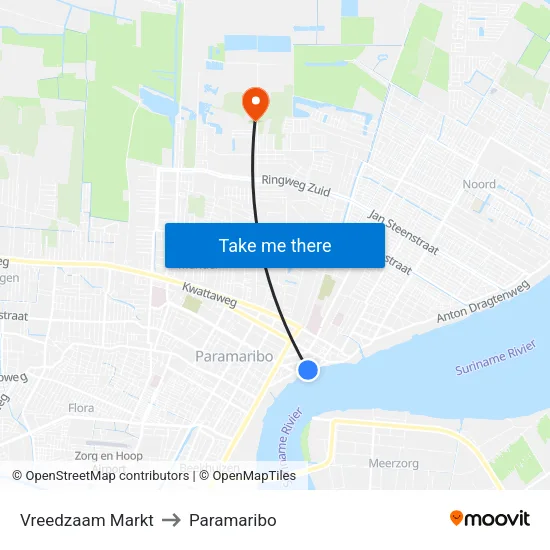 Vreedzaam Markt to Paramaribo map