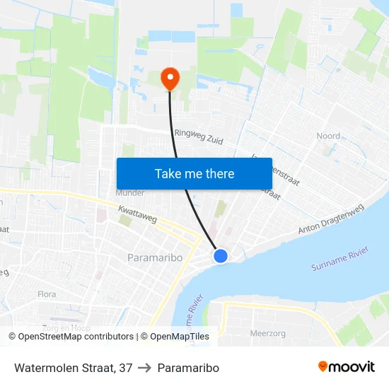 Watermolen Straat, 37 to Paramaribo map