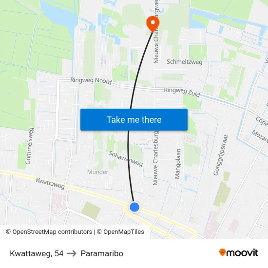 Kwattaweg, 54 to Paramaribo map