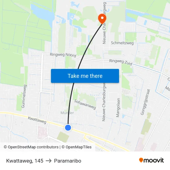 Kwattaweg, 145 to Paramaribo map