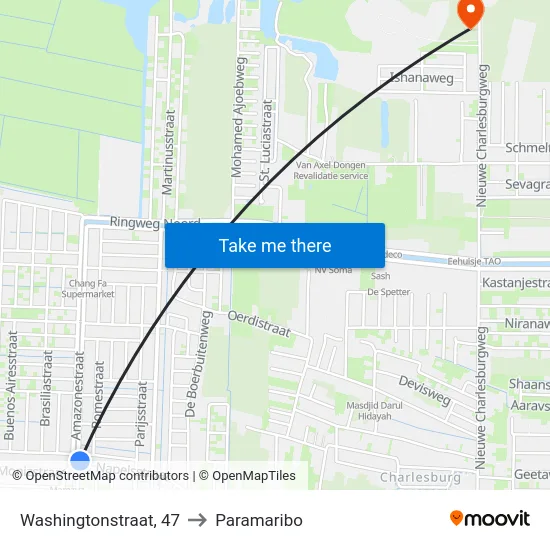 Washingtonstraat, 47 to Paramaribo map