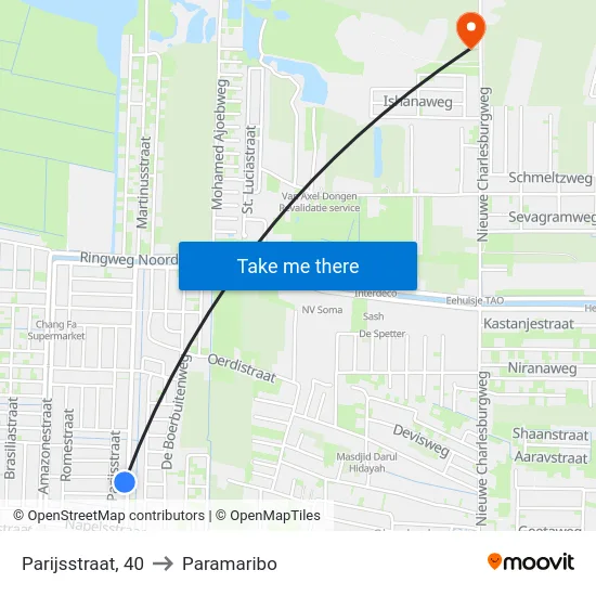 Parijsstraat, 40 to Paramaribo map