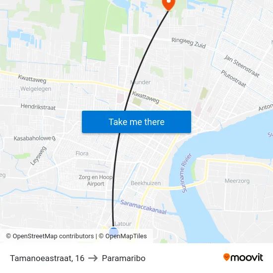 Tamanoeastraat, 16 to Paramaribo map