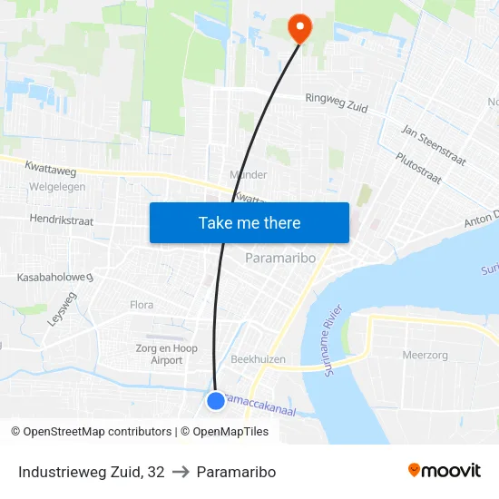 Industrieweg Zuid, 32 to Paramaribo map