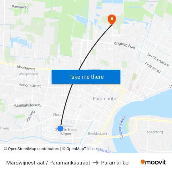 Marowijnestraat / Paramarikastraat to Paramaribo map