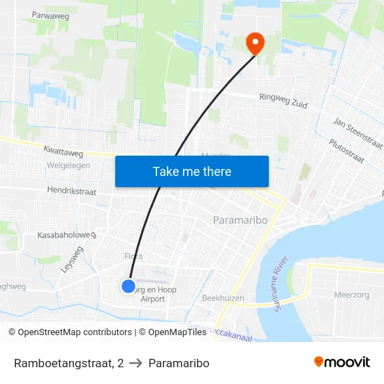 Ramboetangstraat, 2 to Paramaribo map