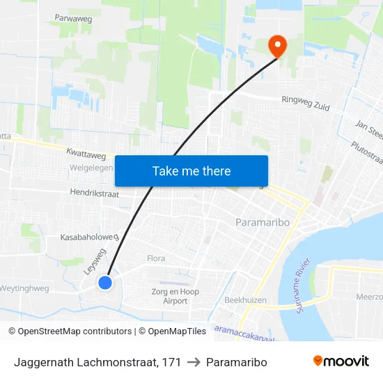 Jaggernath Lachmonstraat, 171 to Paramaribo map
