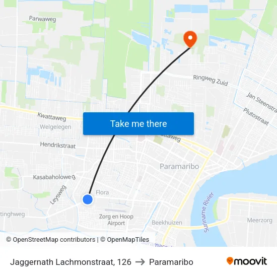 Jaggernath Lachmonstraat, 126 to Paramaribo map