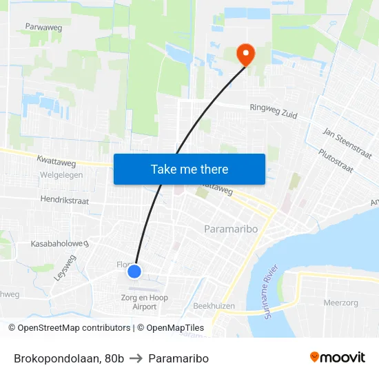 Brokopondolaan, 80b to Paramaribo map