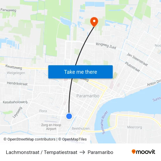 Lachmonstraat / Tempatiestraat to Paramaribo map