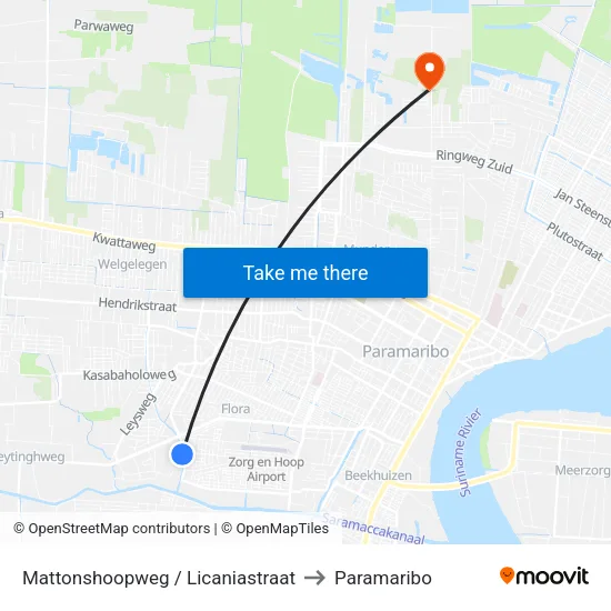 Mattonshoopweg / Licaniastraat to Paramaribo map