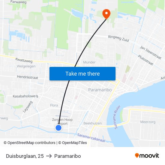 Duisburglaan, 25 to Paramaribo map