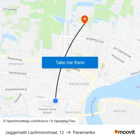 Jaggernath Lachmonstraat, 12 to Paramaribo map