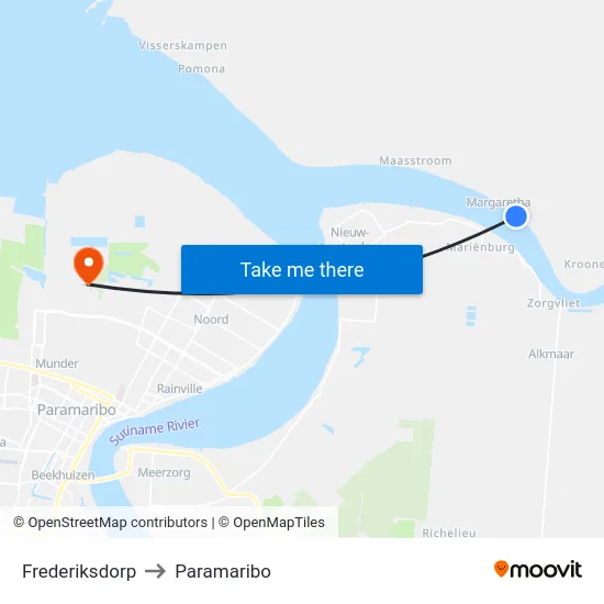 Frederiksdorp to Paramaribo map