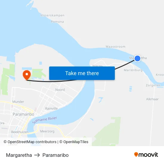 Margaretha to Paramaribo map