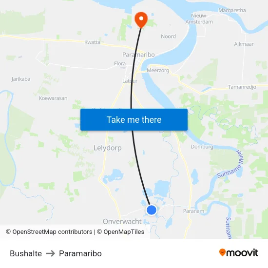 Bushalte to Paramaribo map