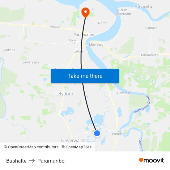 Bushalte to Paramaribo map