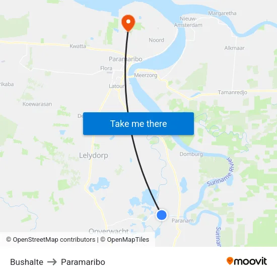 Bushalte to Paramaribo map