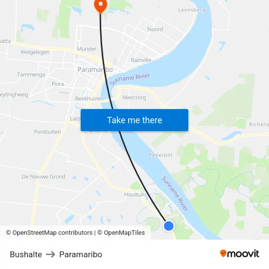 Bushalte to Paramaribo map