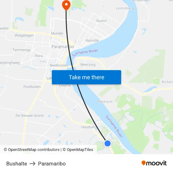 Bushalte to Paramaribo map