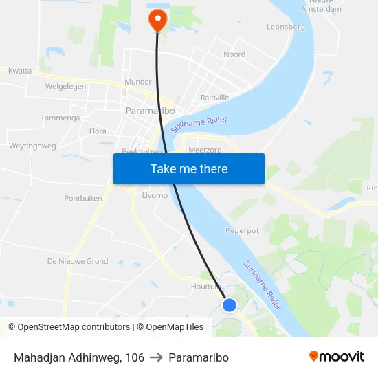 Mahadjan Adhinweg, 106 to Paramaribo map