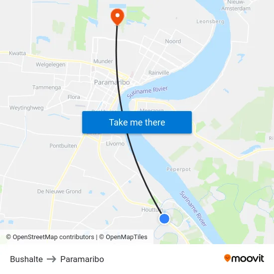 Bushalte to Paramaribo map