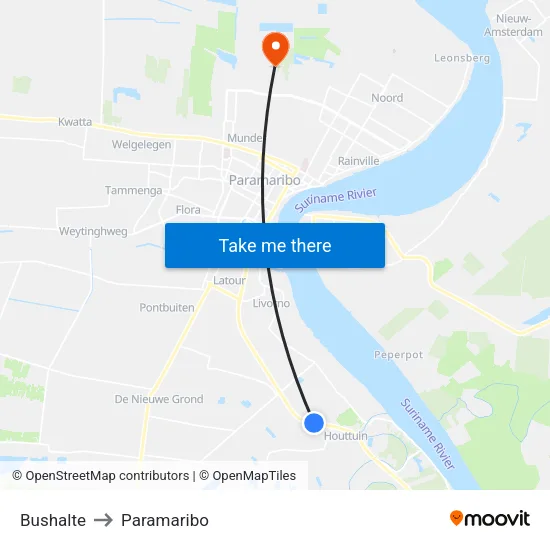 Bushalte to Paramaribo map
