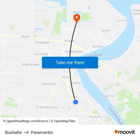 Bushalte to Paramaribo map