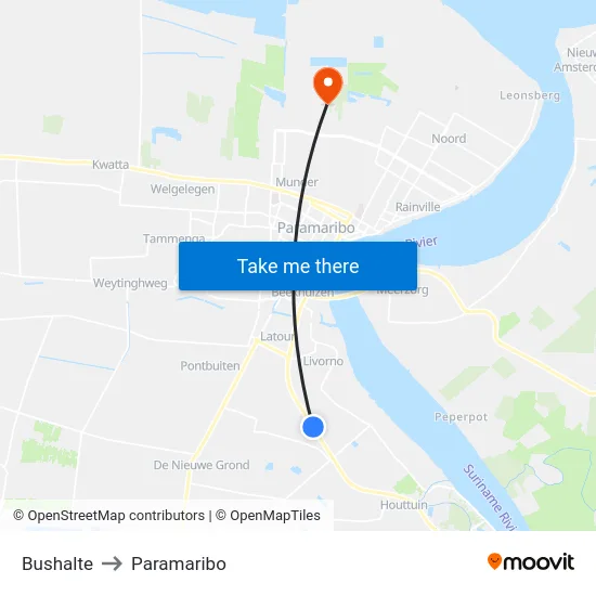 Bushalte to Paramaribo map