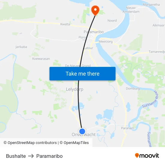 Bushalte to Paramaribo map