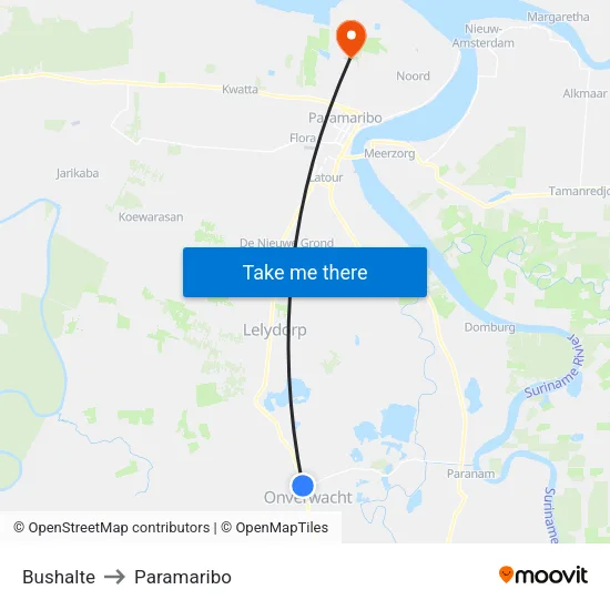 Bushalte to Paramaribo map