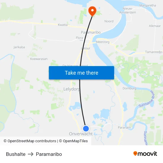 Bushalte to Paramaribo map