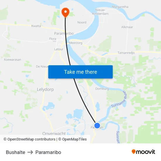 Bushalte to Paramaribo map