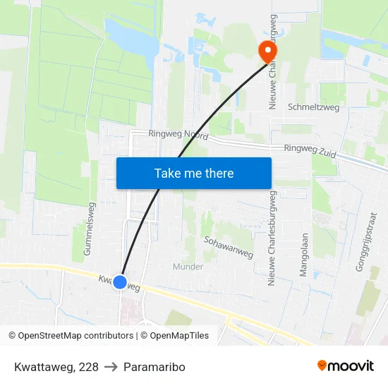 Kwattaweg, 228 to Paramaribo map