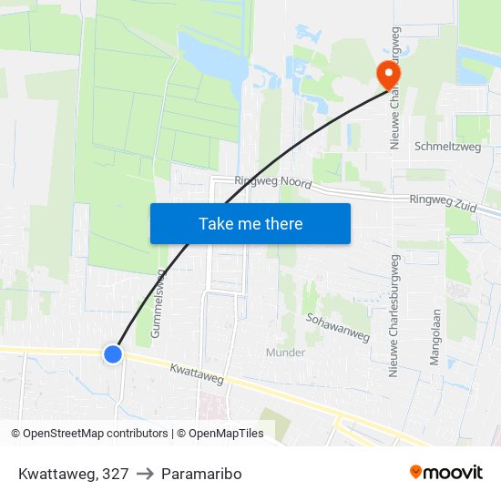 Kwattaweg, 327 to Paramaribo map