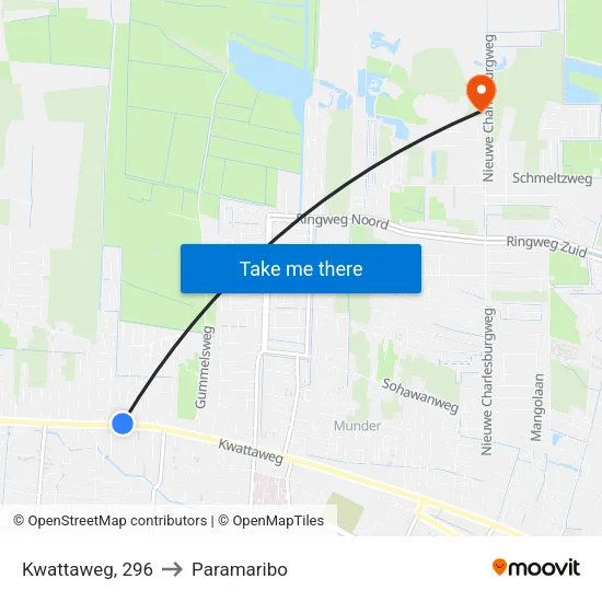 Kwattaweg, 296 to Paramaribo map