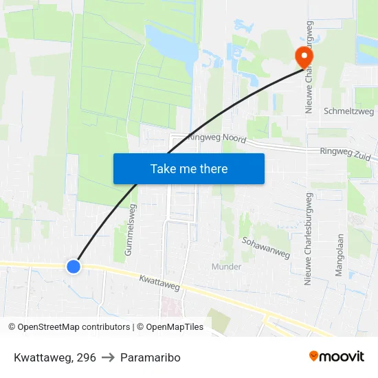 Kwattaweg, 296 to Paramaribo map