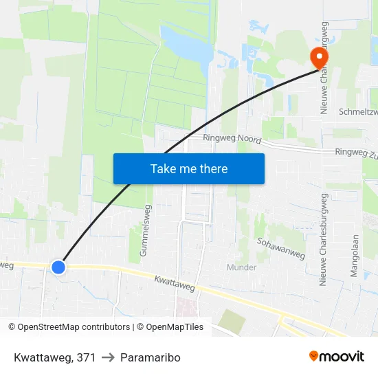 Kwattaweg, 371 to Paramaribo map