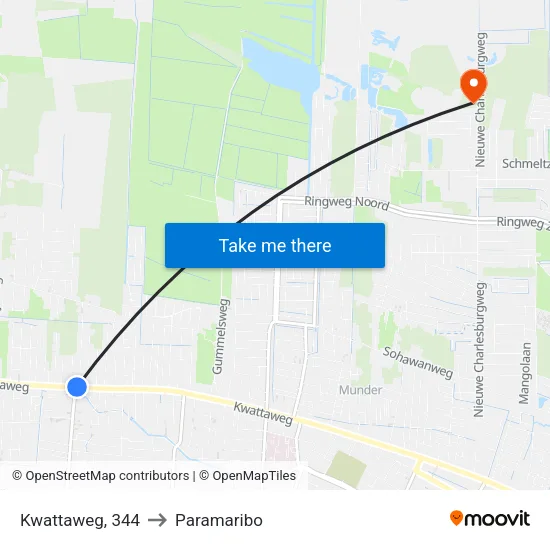 Kwattaweg, 344 to Paramaribo map