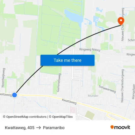 Kwattaweg, 405 to Paramaribo map