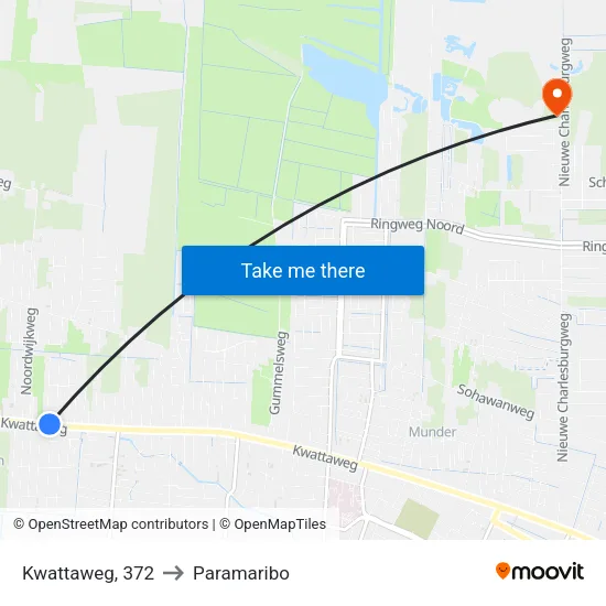 Kwattaweg, 372 to Paramaribo map