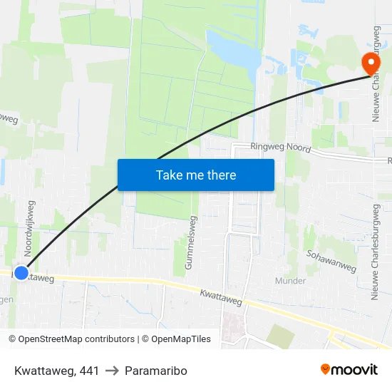 Kwattaweg, 441 to Paramaribo map