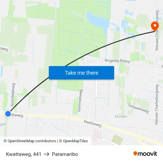 Kwattaweg, 441 to Paramaribo map