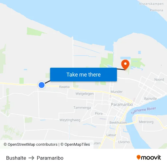 Bushalte to Paramaribo map